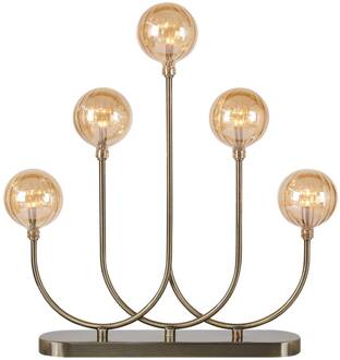 Kandelaar Enys, antiek messing, ijzer/glas, 5-lamps, LED messing, amber