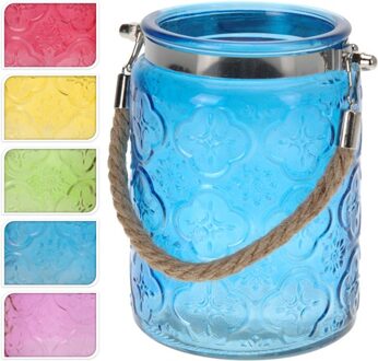 Kandelaar glas met touw Ø9,5xH13,5cm multi