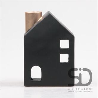 Kandelaar Huisje 11x8x16cm zwart