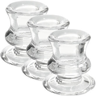 Kandelaar/kaarsenhouder voor dinerkaarsen - 3x stuks - 6 cm - Glas - Transparant