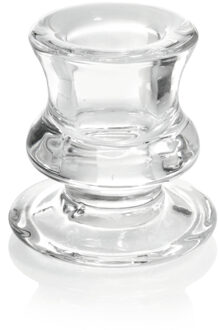 Kandelaar/kaarsenhouder voor dinerkaarsen - 6 cm - Glas - Transparant