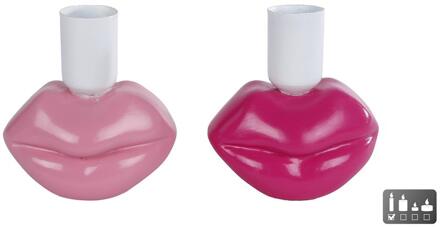 Kandelaar Lips polystone 7x6x7,8cm roze