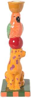 Kandelaar luipaard en vogel - multikleur - 25.8 cm