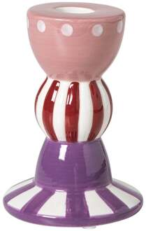 Kandelaar streep stip hoog - multikleur - ø8.5x12 cm