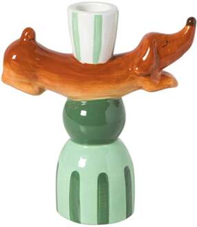 Kandelaar teckel - groen/bruin - 11.4x15x5.6 cm