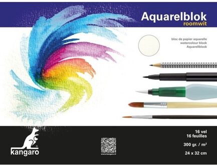 Kangaro Aquarelblok 16 vel 300 gram 32 x 24 cm - Aquarel papier - Aquarelblokken/tekenblokken - Hobby/schildermateriaal