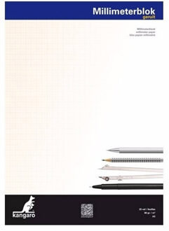 Kangaro Blok millimeter papier - A3 formaat - met 25 grote vellen - ruitjes papier - wiskunde