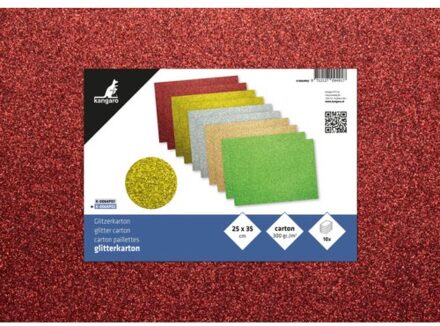 Kangaro glitterkarton, formaat 25 x 35 cm., 300 grams, pak 10 vel à 2 x 5 kleuren