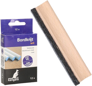 Kangaro krijtbord wisser van 12 cm - hout - Met 12x witte krijtjes - schoolbord beschrijven