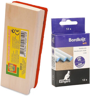 Kangaro krijtbord wisser van 12 cm - hout - Met 12x witte krijtjes - schoolbord beschrijven