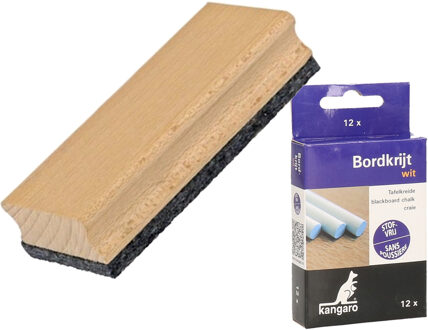 Kangaro krijtbord wisser van 12 cm - hout - Met 12x witte krijtjes - schoolbord beschrijven