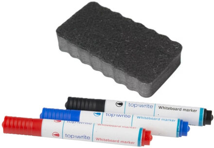 Kangaro Magnetische whiteboard accessoires set - bordenwisser met 3x markers/stiften
