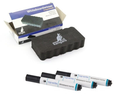 Kangaro Magnetische whiteboard wisser met zwarte markers 3 stuks