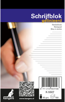 Kangaro Schrijfblok A7 lijn 100 blad pak a 10 st wit