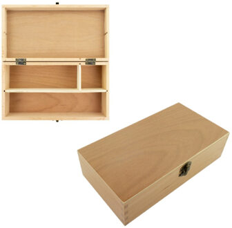 Kangaro Tekendoos - 3 vaks indeling - hout - opbergbox - 25 x 13 cm Multi