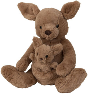 Kangoeroe met baby knuffel van zachte pluche - 38 cm - Knuffeldier Bruin