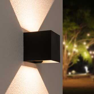 Kansas - Dimbare LED wandlamp kubus - 7 Watt - 3000K warm wit - Up & Down light - IP65 waterdicht - Zwart - Wandverlichting voor binnen en buiten