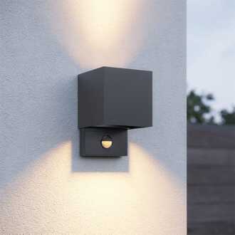 Kansas LED Wandlamp PIR Sensor - Antraciet - IP65 - 3000K warm wit - Binnen & Buiten - Up & Down Light - Kubus