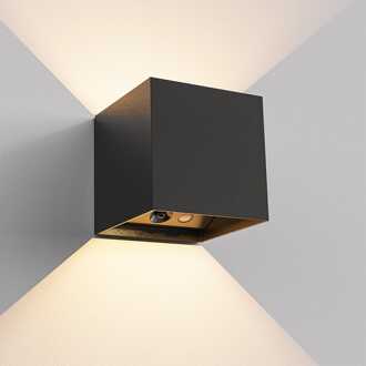 Kansas wandlamp op batterijen - Zwart - IP44 Binnen & buiten - 3000K warmwit licht - Up & Down - USB oplaadbare wandlamp - grote accu - Incl. Bewegingssensor