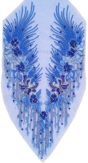 Kant Applique 3D Kralen Geborduurde Bloemen Rhinestone Trim Patches Grote Diy Hals Lijfje Wedding Bridal Prom Dress Blauw