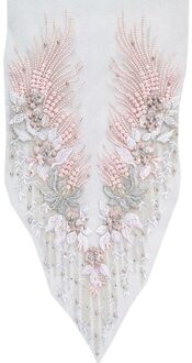 Kant Applique 3D Kralen Geborduurde Bloemen Rhinestone Trim Patches Grote Diy Hals Lijfje Wedding Bridal Prom Dress roze