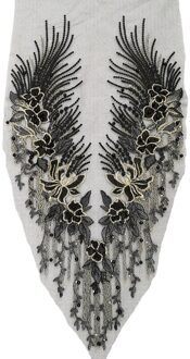 Kant Applique 3D Kralen Geborduurde Bloemen Rhinestone Voor Wedding Gown Dress Diy F42F zwart