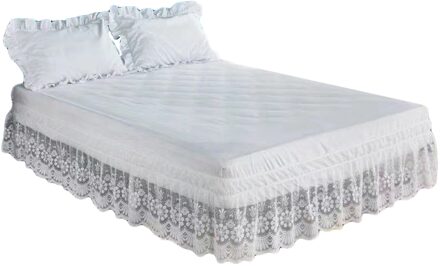 Kant Bed Rok Met Ruches Decoratie Wasbare Zachte Microfiber Dust-Proof Protector Slaapkamer Accessoire 120x200 38cm / wit
