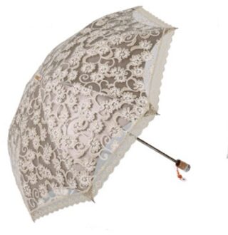 Kant Dames Parasol Parasol Regen Vrouwen Black Uv-bescherming Winddicht Waterdicht 2 Vouwen Meisje Prinses Paraplu geel