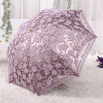 Kant Dames Parasol Parasol Regen Vrouwen Black Uv-bescherming Winddicht Waterdicht 2 Vouwen Meisje Prinses Paraplu Paars