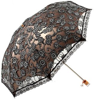 Kant Dames Parasol Parasol Regen Vrouwen Black Uv-bescherming Winddicht Waterdicht 2 Vouwen Meisje Prinses Paraplu zwart