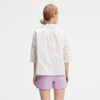 Kant- en katoenen blouse Wit