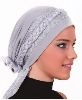 Kant Twist Knoop Motorkap Hijab Vrouwen licht grijs
