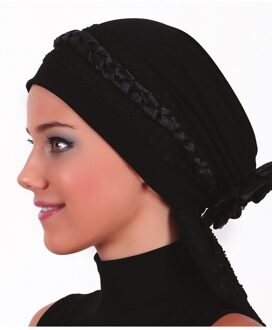Kant Twist Knoop Motorkap Hijab Vrouwen zwart