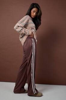 Kant Zijstreep Tricot Rechte Pijp Jogger, Chocolate - XL