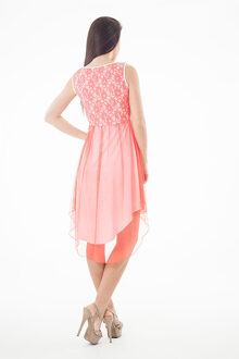 Kantdetail Gelaagde High Low Jurk Oranje - M