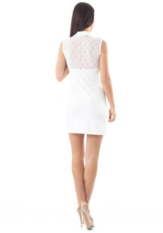 Kanten detail stretch mini jurk in wit - maat