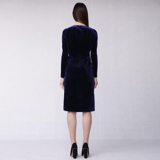 Kanten halslijn fluwelen jurk Blauw - XL