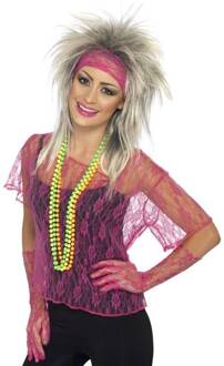 Kanten set 80's neon pink Roze