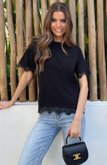 Kanten T-shirt Katoen Zwart