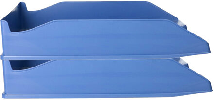 Kantoor Brievenbakjes - 2x - A4 formaat - kunststof - Blauw - Stapelbaar - Documenten bakjes