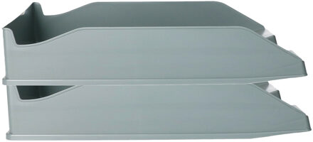 Kantoor Brievenbakjes - 2x - A4 formaat - kunststof - Grijs - Stapelbaar - Documenten bakjes