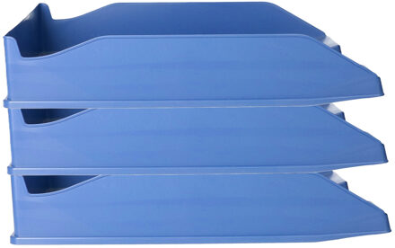 Kantoor Brievenbakjes - 3x - A4 formaat - kunststof - Blauw - Stapelbaar - Documenten bakjes