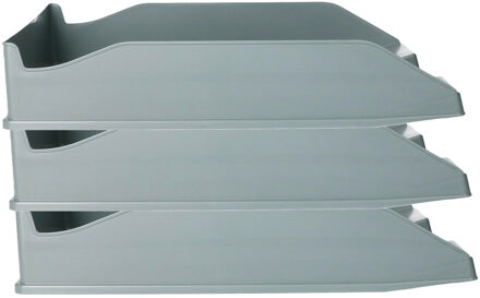 Kantoor Brievenbakjes - 3x - A4 formaat - kunststof - Grijs - Stapelbaar - Documenten bakjes