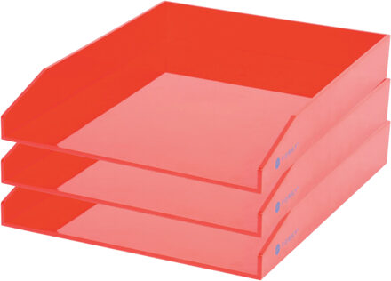 Kantoor Brievenbakjes - 3x - A4 formaat - kunststof - Rood - Stapelbaar - Documenten bakjes
