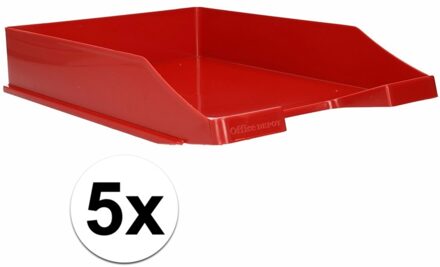 Kantoor Brievenbakjes - 5x - A4 formaat - kunststof - Rood - Stapelbaar - Documenten bakjes