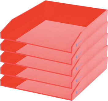 Kantoor Brievenbakjes - 5x - A4 formaat - kunststof - Rood - Stapelbaar - Documenten bakjes