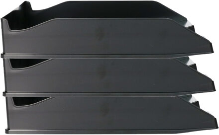 Kantoor Brievenbakjes - Pakket van 12x stuks - A4 formaat - kunststof - Zwart - Stapelbaar - Documen
