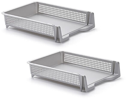 Kantoor postbakjes - 2x - A4 formaat - Zilvergrijs - Stapelbaar brievenbakjes - Kantoorartikelen