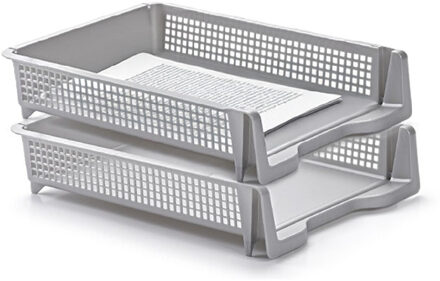 Kantoor postbakjes - 3x - A4 formaat - Zilvergrijs - Stapelbaar brievenbakjes - Kantoorartikelen