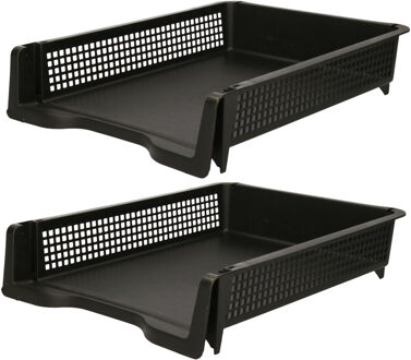 Kantoor postbakjes - 4x - A4 formaat - Zwart - Stapelbaar brievenbakjes - Kantoorartikelen